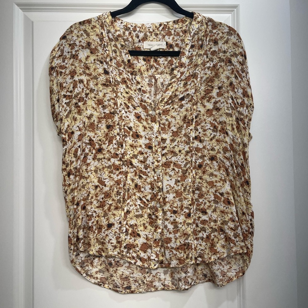 Treasure & Bond Cream and Brown Floral Blouse